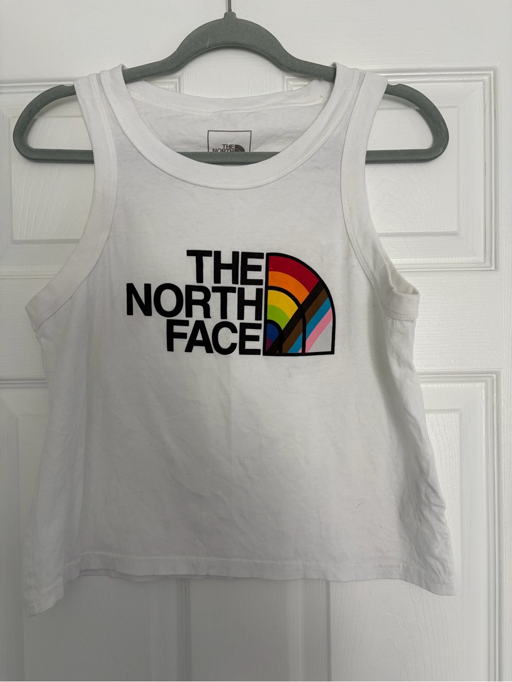 The North Face White Crop Tank with Rainbow Logo